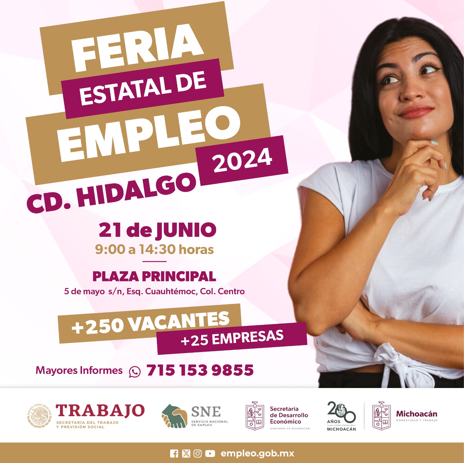 El Gobierno Municipal de Hidalgo y la oficina del Servicio Nacional del empleo Región Zitácuaro, promueven la Feria Estatal del Empleo 2024.