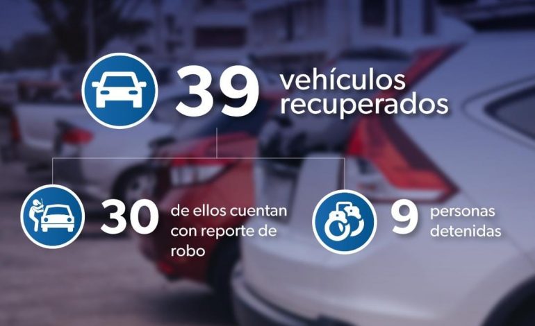 Recupera SSP 39 vehículos en 15 municipios; hay 9 detenidos