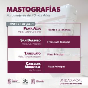 Realizará SSM mastografías gratuitas en 7 municipios