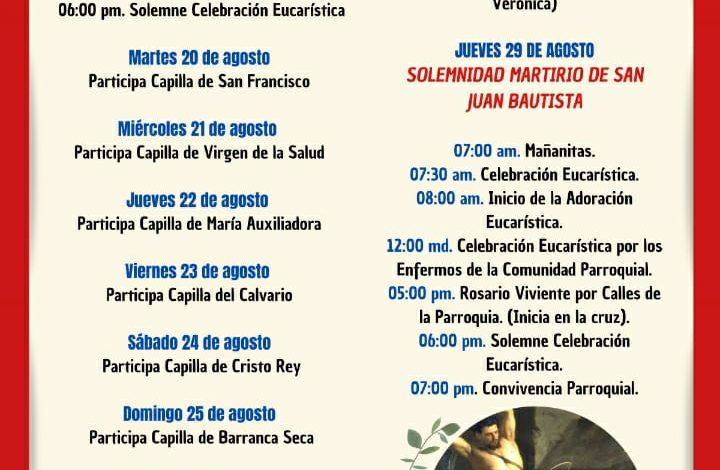En Parroquia de San Juan Bautista continúan novenario por martirio