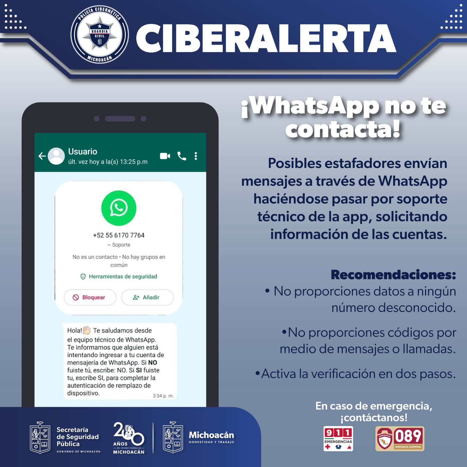 SSP emite alertas por posibles fraudes en WhatsApp.