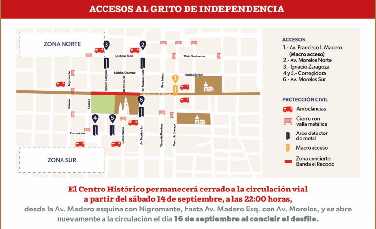 Estos serán los 6 puntos de acceso para el Centro Histórico de Morelia, por fiestas patrias