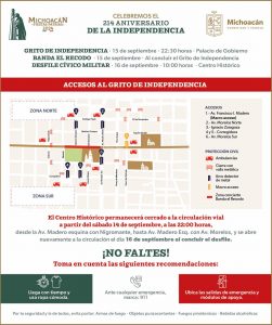 Estos son los cierres viales por las fiestas patrias en el Centro Histórico de Morelia.
<br>