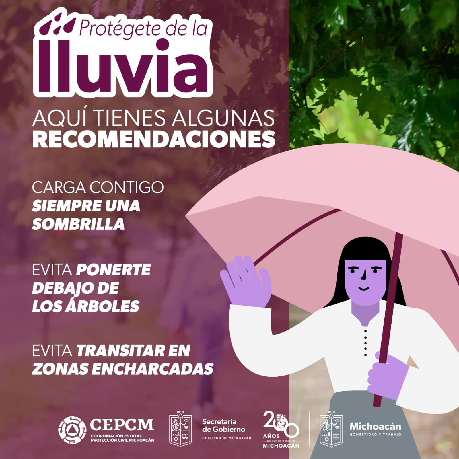 Pronostican lluvias intensas para Michoacán; pide PC estatal tomar precauciones.