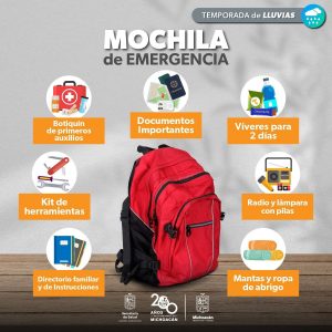 Ante lluvias ocasionadas por huracán John, prepara tu mochila de emergencia.
<br>