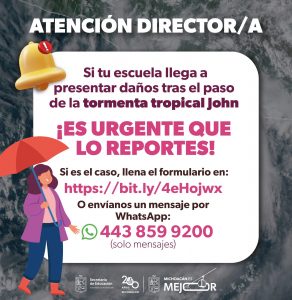 Si tu escuela sufrió daños por las lluvias, repórtalo a la SEE.