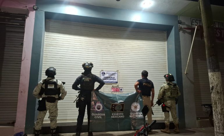 En cateo realizado en Apatzingán, asegura Fiscalía General centro nocturno e incauta sustancia con apariencia de narcótico