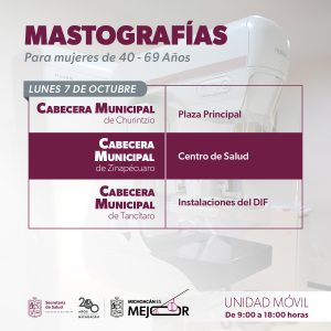 Anuncia SSM mastografías gratuitas en 11 municipios