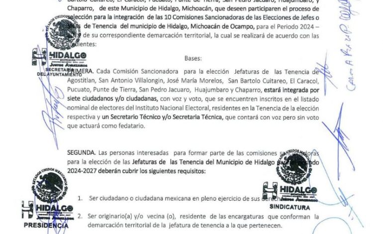 Ayuntamiento, lanzó la convocatoria para la elección de los miembros que integrarán las comisiones sancionadoras para la elección de Jefes de Tenencia.