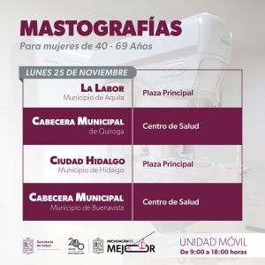 SSM realizará mastografías gratuitas en 10 municipios de Michoacán