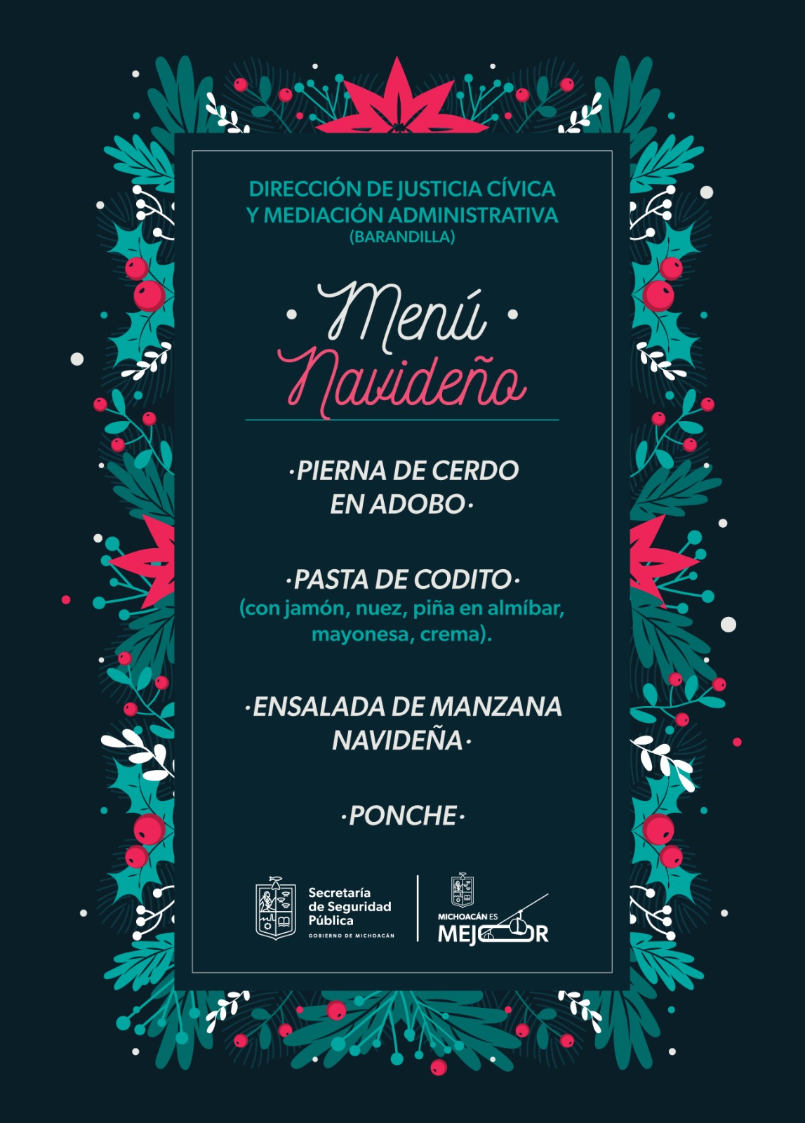 Durante Nochebuena, SSP servirá pierna de cerdo, ponche y ensalada, en Barandilla.