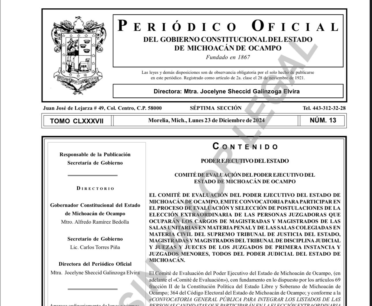 Publica el Comité de Evaluación del Poder Ejecutivo la convocatoria para magistrados y jueces del Poder Judicial