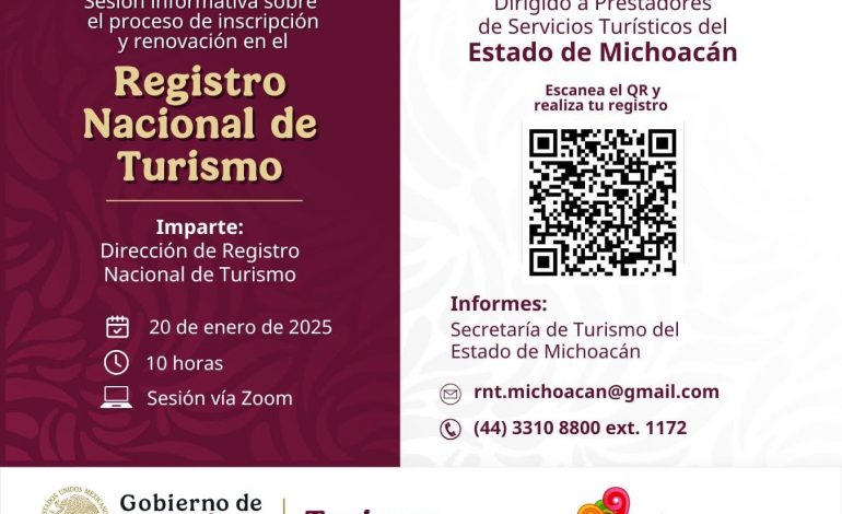 Llama Sectur Michoacán a sesión informativa del Registro Nacional de Turismo