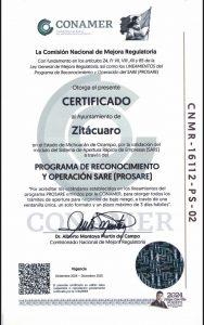 Recibe Gobierno Municipal de Zitácuaro Certificado PROSARE por la Simplificación en Trámites Municipales