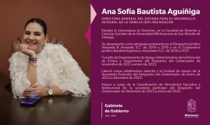 Nombra Bedolla a Sofía Bautista como nueva directora del DIF Michoacán.
<br>
<br>