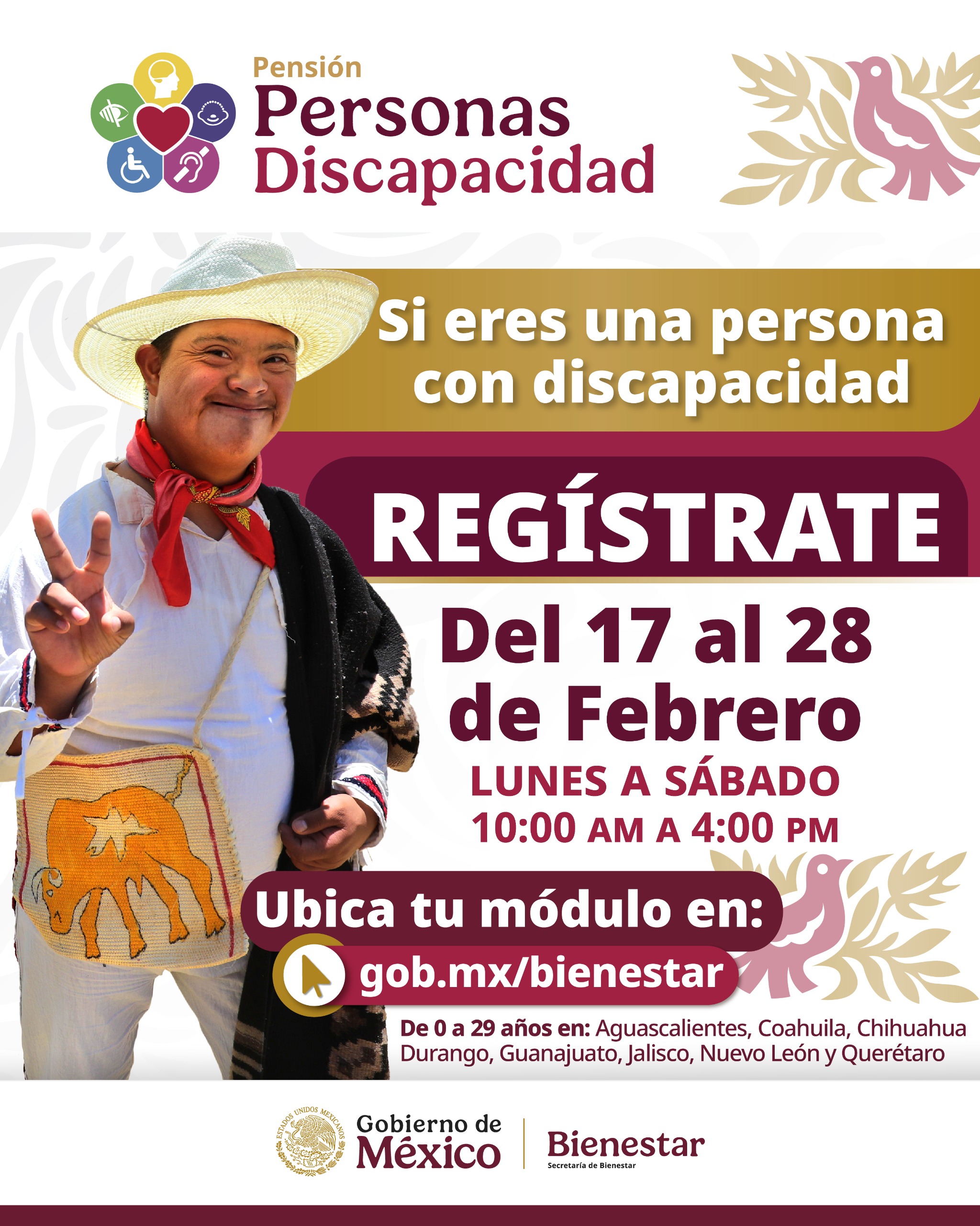 Del 17 al 28 de febrero las Personas con Discapacidad de 0 a 64 años pueden registrarse a la Pensión para el Bienestar