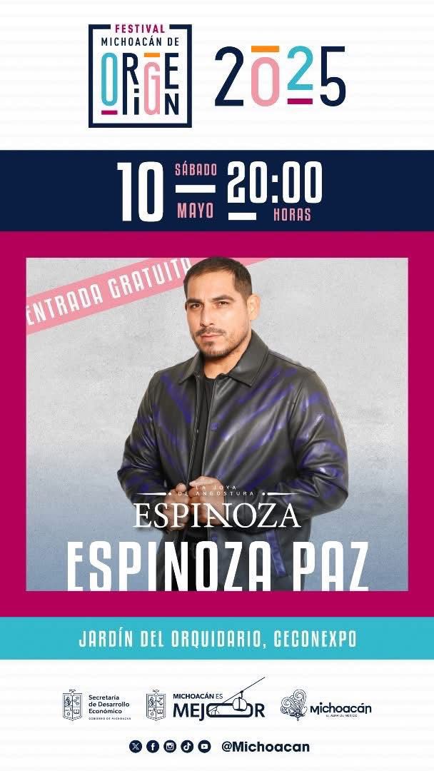 ¡Concierto gratis para mamá! Espinoza Paz llega mañana al Festival de Origen