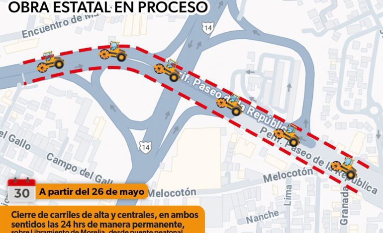 A partir de mañana cierre temporal de carriles sobre libramiento de Morelia.