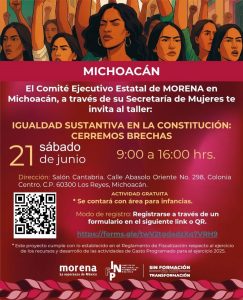 Morena Michoacán invita al taller “Igualdad Sustantiva en la Constitución: Cerremos Brechas”
