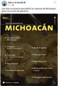 Alan x el mundo, enamorado de la gastronomía de Michoacán