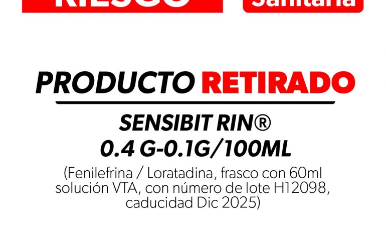 SSM alerta sobre retiro voluntario del producto Sensibit RIN (Fenilefrina / Loratadina)