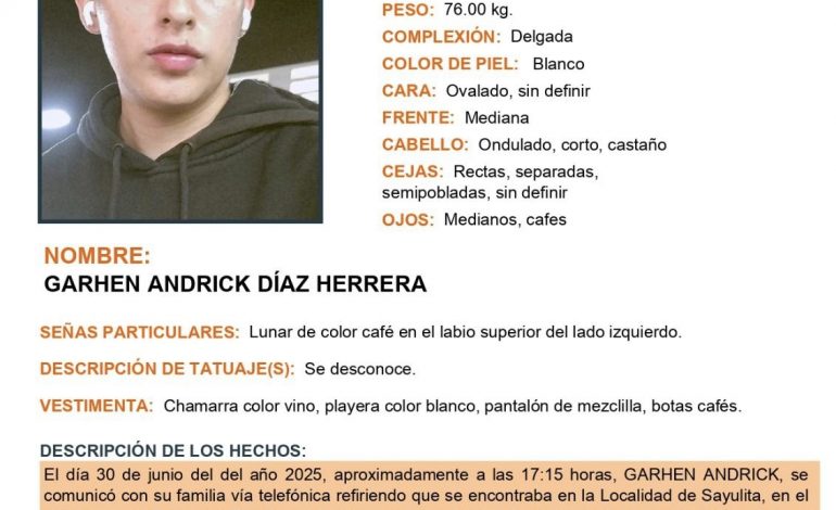 Zitácuaro se une a la búsqueda de Garhen Andrick, joven desaparecido en Nayarit