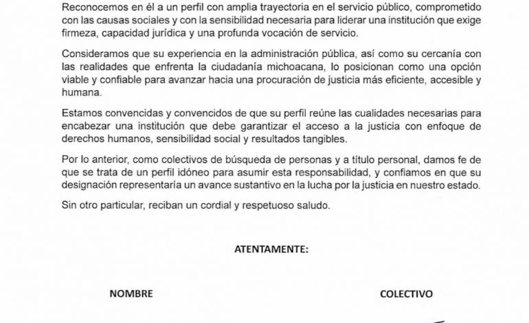 Colectivos de búsqueda de personas respaldan a Torres Piña para encabezar la Fiscalía General.