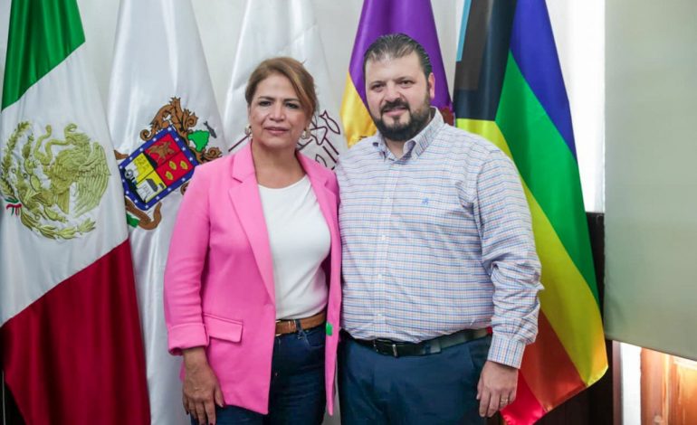 Se reúnen diputada Fabiola Alanís y secretario Raúl Zepeda