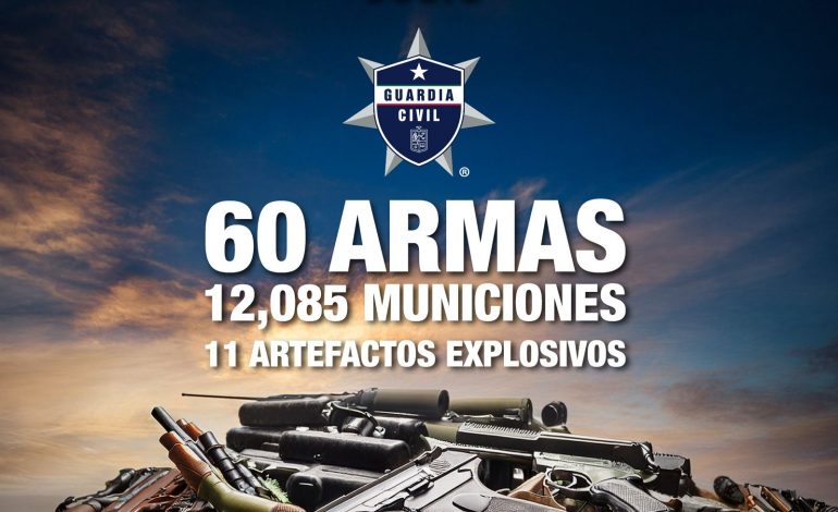 En julio, SSP aseguró 60 armas de fuego y 11 explosivos en operativos en Michoacán