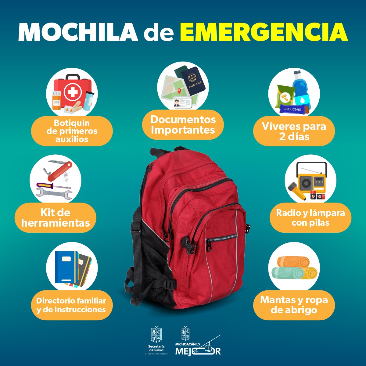 Participa en el Simulacro Nacional, prepara tu mochila de emergencia: SSM