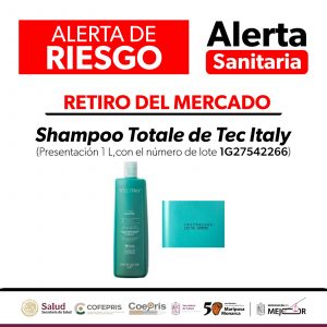 SSM alerta sobre retiro de lote contaminado de Shampoo Totale de Tec Italy