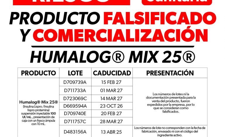 Emite Cofepris alerta sanitaria por falsificación de medicamento para la diabetes