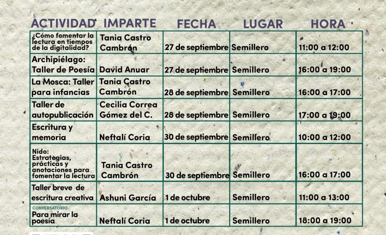 SeCultura Morelia invita a los talleres gratuitos de la IV Feria del Libro