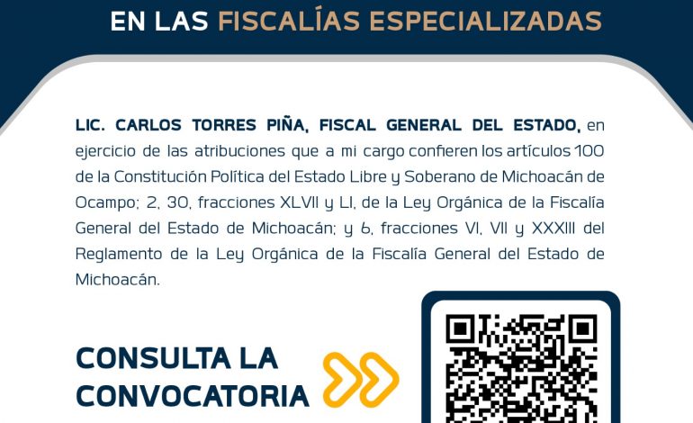 Lanza FGE convocatoria a concurso para ocupar Direcciones de Policía de Investigación en 15 Fiscalías Especializadas