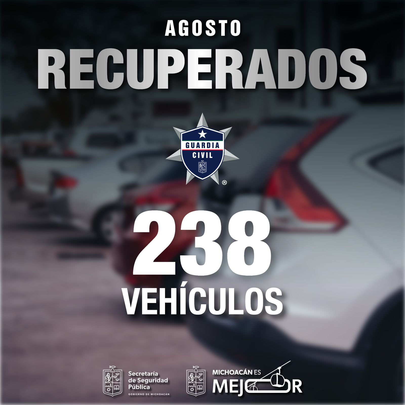 Durante agosto, 238 vehículos recuperados: SSP.