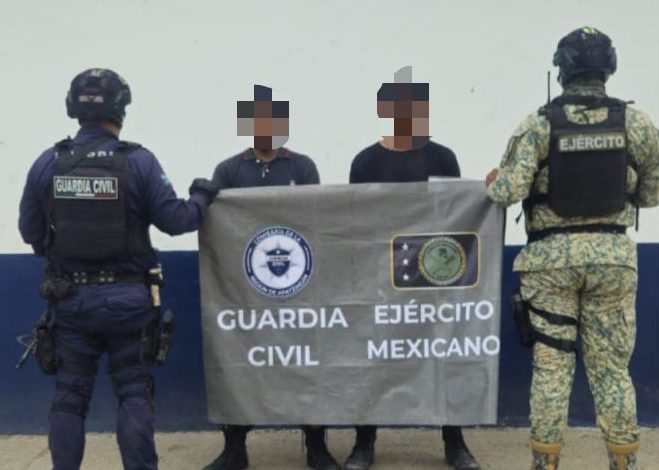 Fuerzas estatales y federales aseguran a dos hombres en Buenavista: SSP