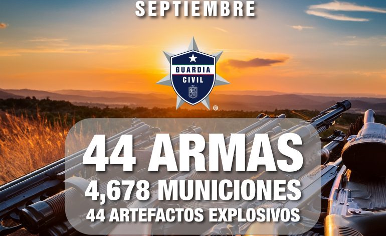 Decomisadas en septiembre 44 armas, 44 explosivos y más de 4 mil municiones: SSP