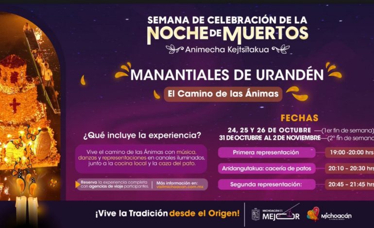 Urandén da inicio a la celebración de Noche de Muertos con la mágica iluminación de sus canales