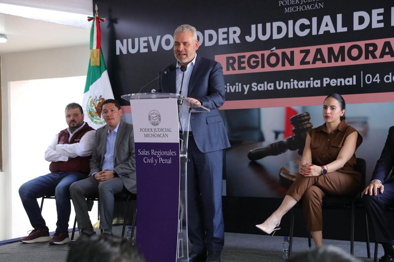Inaugura Bedolla salas regionales judiciales en Zamora; se acerca la justicia a 637 mil habitantes