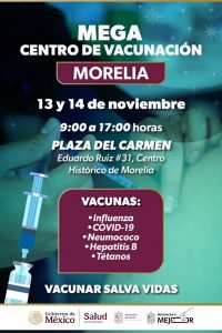Instala SSM mega centro de vacunación en plaza del Carmen de Morelia