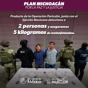 Dos detenidos con 5 kilogramos de metanfetamina en Morelia: SSP