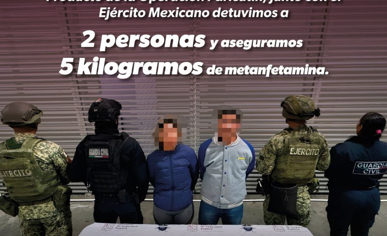 Dos detenidos con 5 kilogramos de metanfetamina en Morelia: SSP
