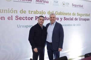 Dentro del Plan Michoacán, acuerdan plan región Uruapan Harfuch, Bedolla y Quiroz.<br>