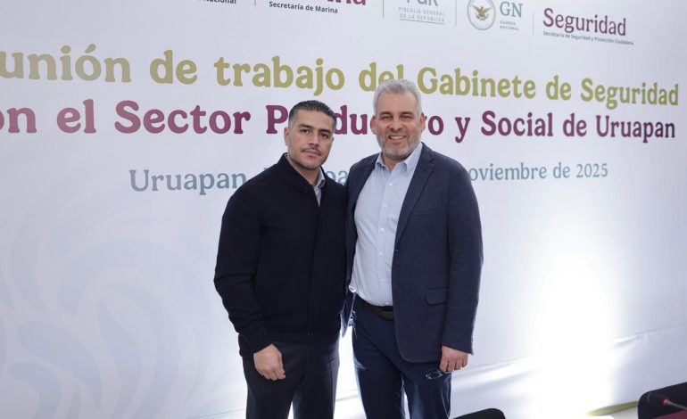 Dentro del Plan Michoacán, acuerdan plan región Uruapan Harfuch, Bedolla y Quiroz.