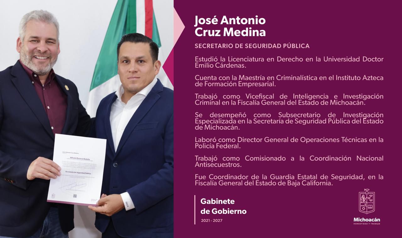 Fortalece Michoacán coordinación con la Federación; José Antonio Cruz Medina asume la Secretaría de Seguridad Pública.
