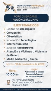 Fiscal de Michoacán Carlos Torres Piña encabeza foro regional en Zitácuaro.