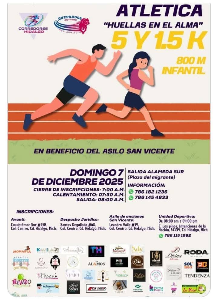 Convocan a participar en la carrera atlética “Huellas en el Alma”.