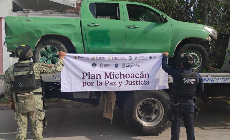 SSP destruye en Buenavista campamento ilícito y asegura 3 vehículos con reporte de robo.