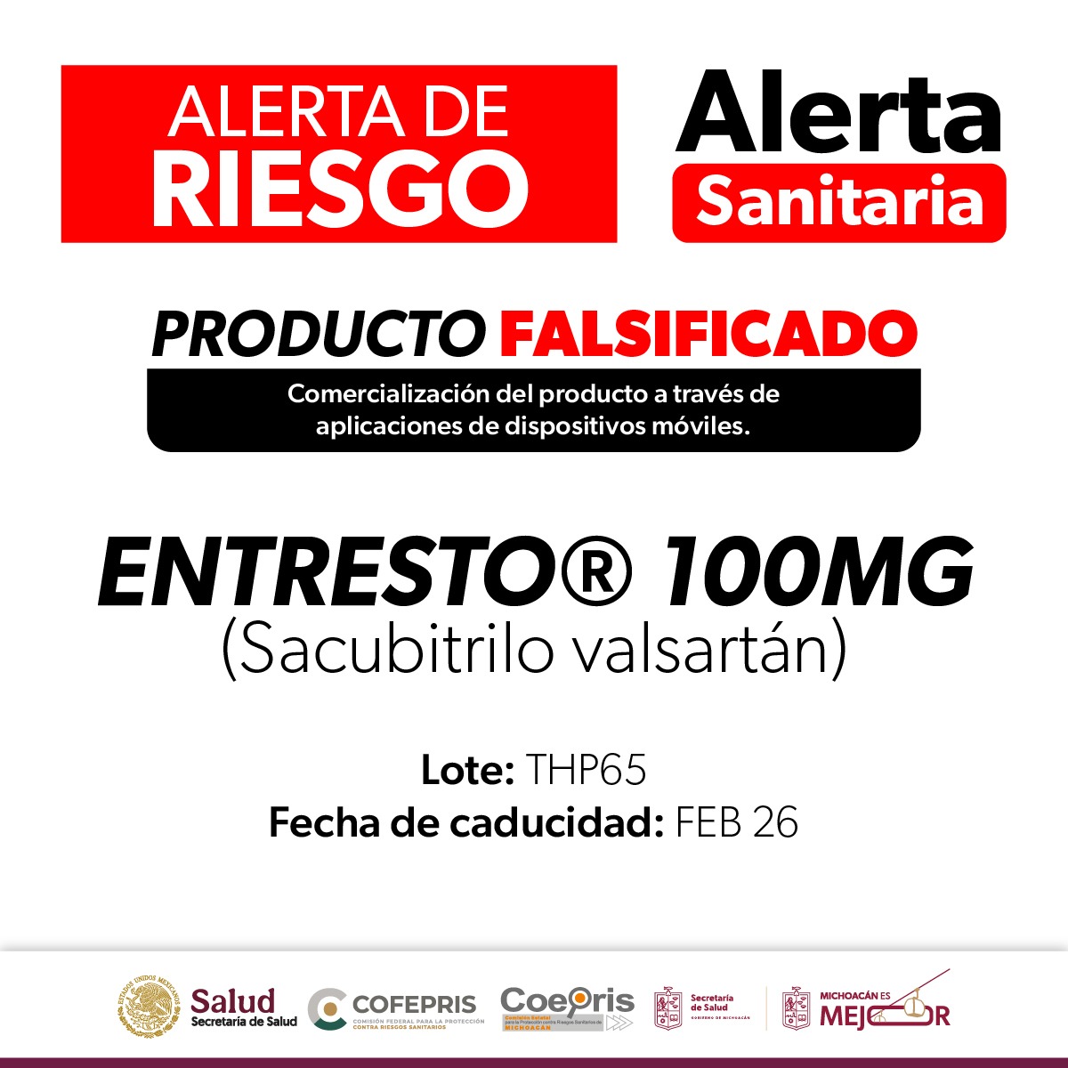 SSM alerta a la población sobre medicamento falsificado Entresto®️