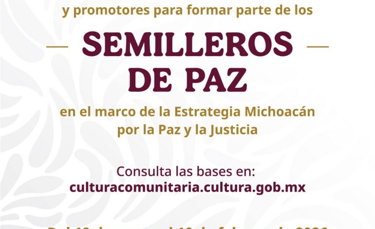 ¿Eres docente o promotor cultural? Súmate a los Semilleros de Paz en Michoacán